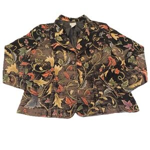 Fashion Bug Women's Vintage Floral Black Tapestry Blazer Large Boho Trendy Fall